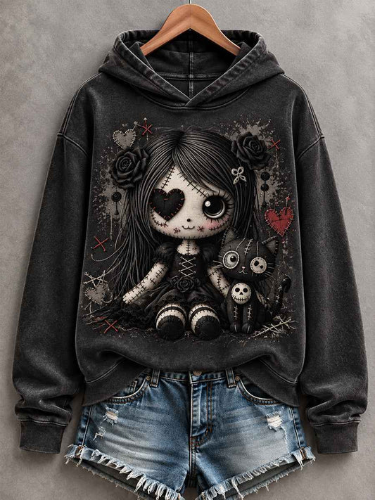Women's Halloween Creepy Dolls Print Casual Hoodie