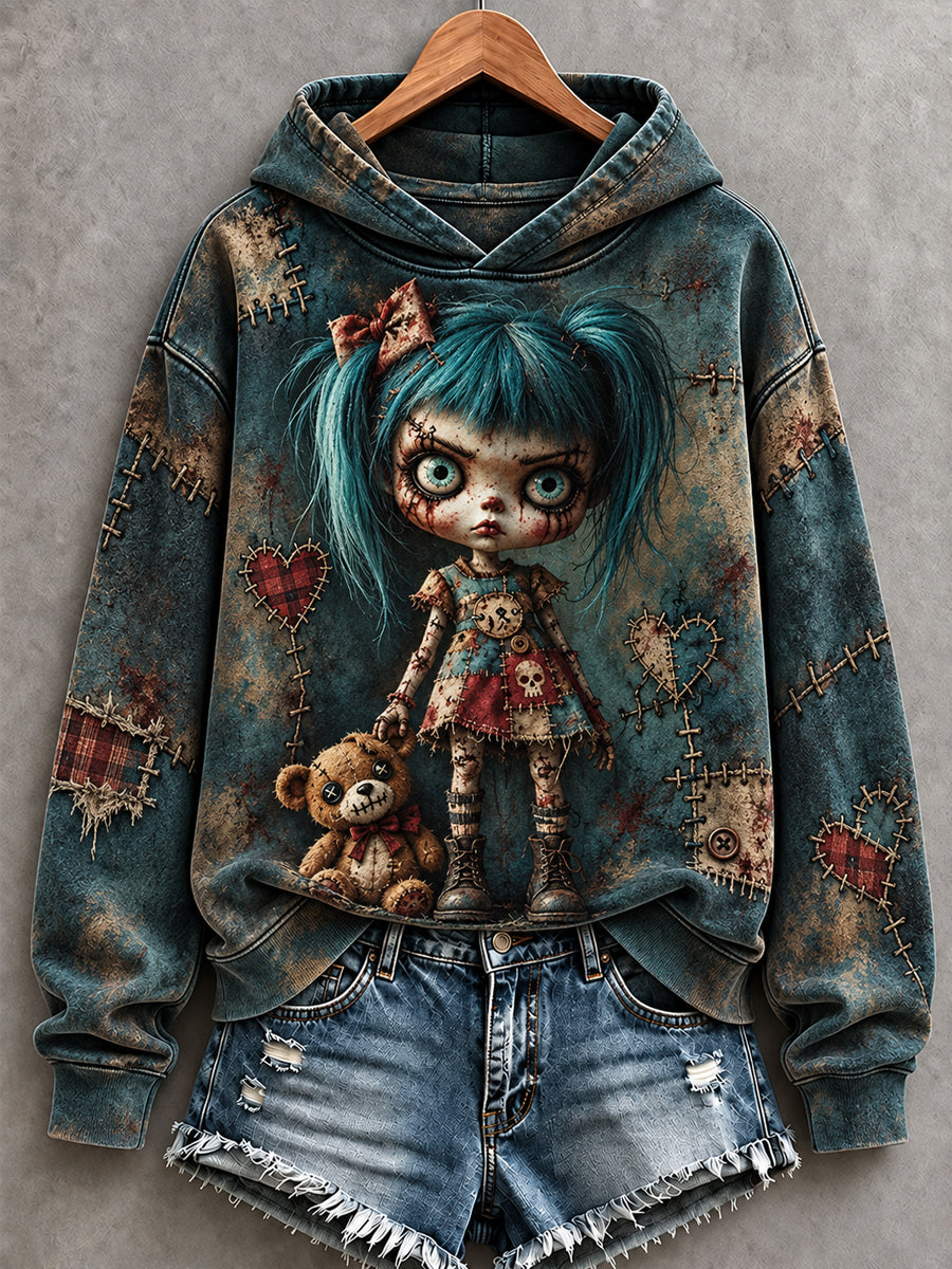 Women's Halloween Creepy Dolls Print Casual Hoodie gracestitchs