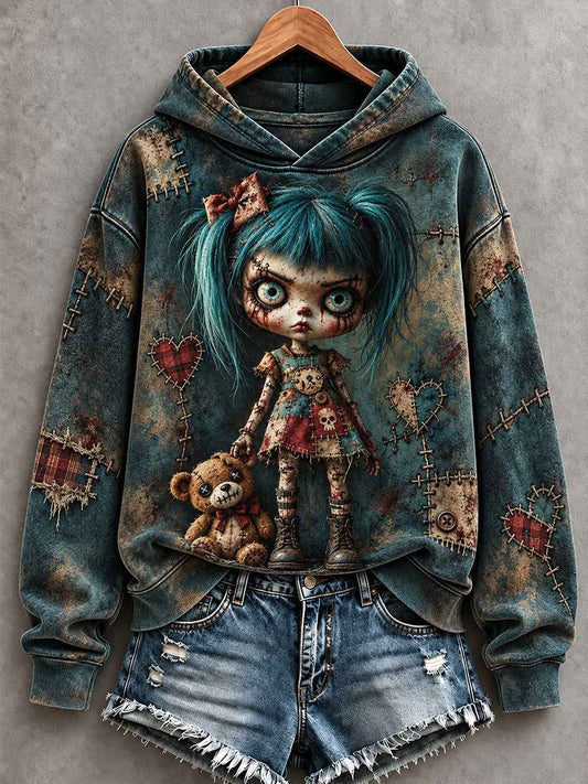 Women's Halloween Creepy Dolls Print Casual Hoodie