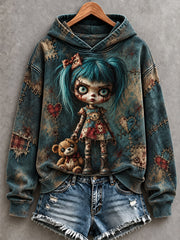 Women's Halloween Creepy Dolls Print Casual Hoodie gracestitchs
