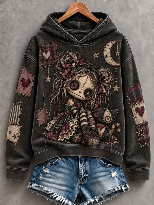 Women's Halloween Creepy Dolls Print Casual Hoodie