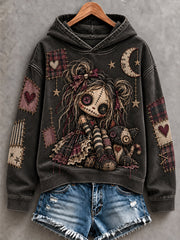 Women's Halloween Creepy Dolls Print Casual Hoodie gracestitchs