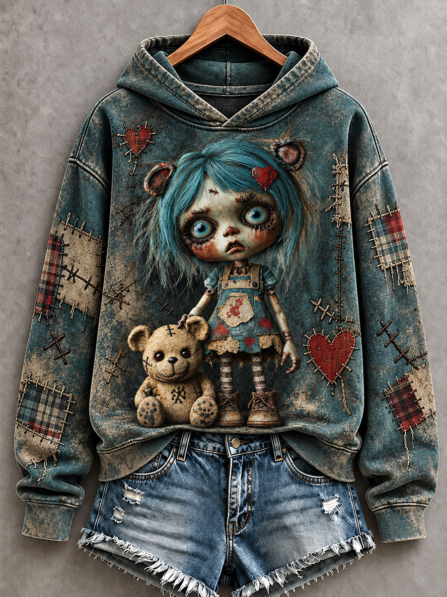 Women's Halloween Creepy Dolls Print Casual Hoodie gracestitchs