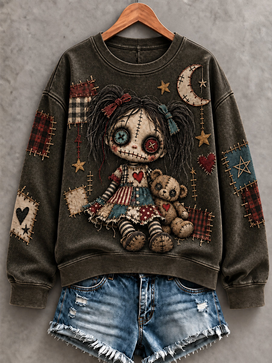 Women's Halloween Creepy Dolls Print Casual Sweatshirt gracestitchs