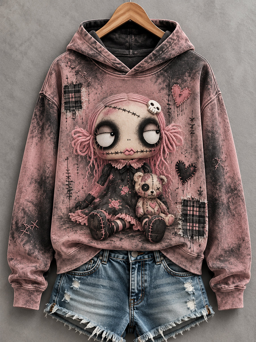 Women's Halloween Creepy Dolls Print Casual Hoodie gracestitchs