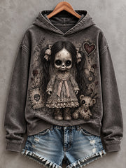 Women's Halloween Creepy Dolls Print Casual Hoodie gracestitchs