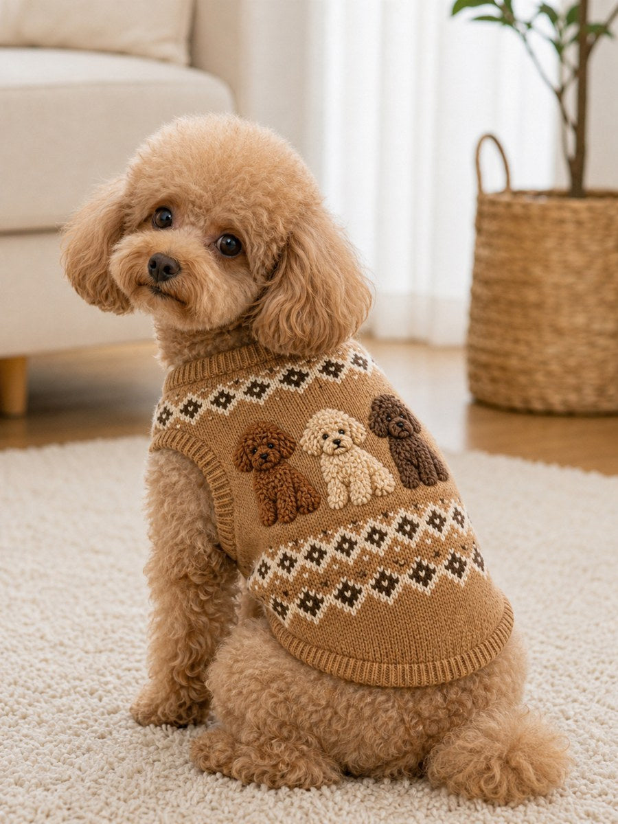 Vintage Poodle Dogs Isle Pattern Print Pet Sleeveless Vest gracestitchs