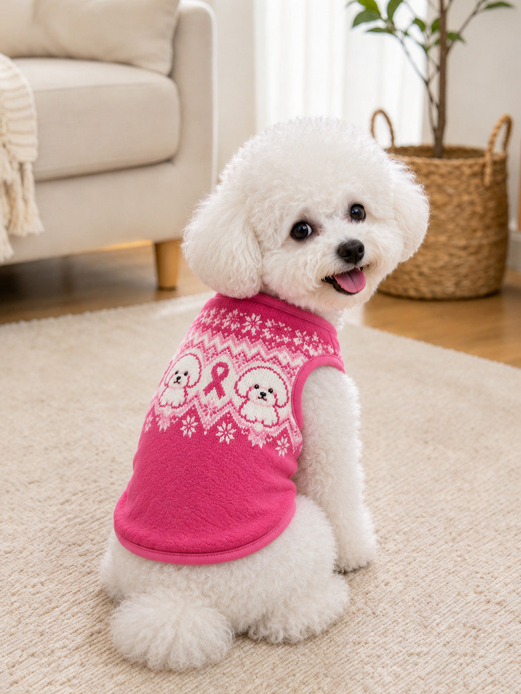 Bichon Frises and pink awareness ribbon pattern design Pet Sleeveless Vest gracestitchs