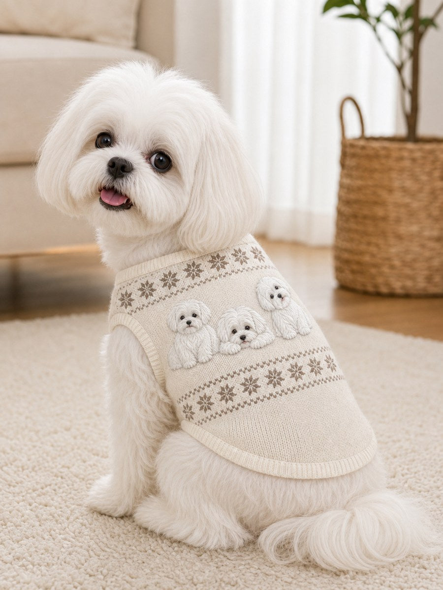 Vintage Maltese Dogs Isle Pattern Print Pet Sleeveless Vest gracestitchs