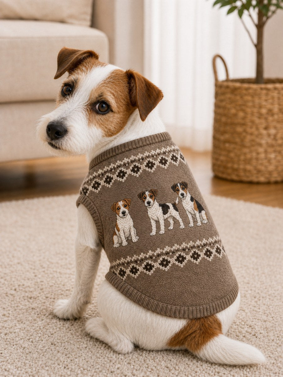Vintage Jack Russell Terrier Dogs Isle Pattern Print Pet Sleeveless Vest gracestitchs