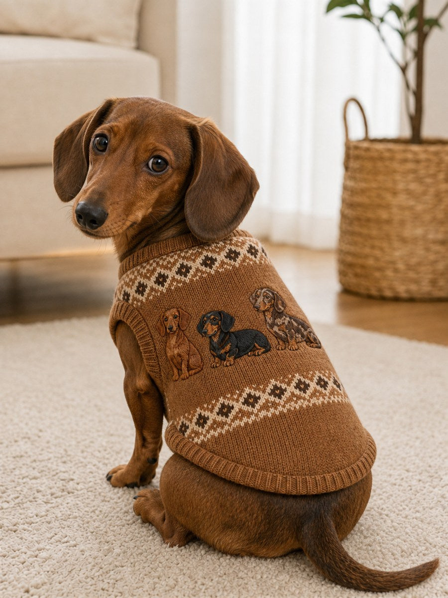 Vintage Dachshund Dogs Isle Pattern Print Pet Sleeveless Vest gracestitchs