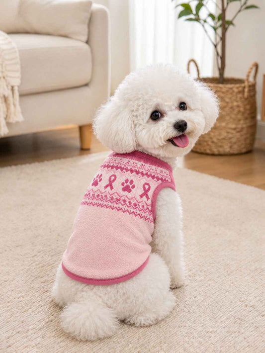 Dog Paws and Pink Awareness Ribbon Pattern Pet Sleeveless Vest