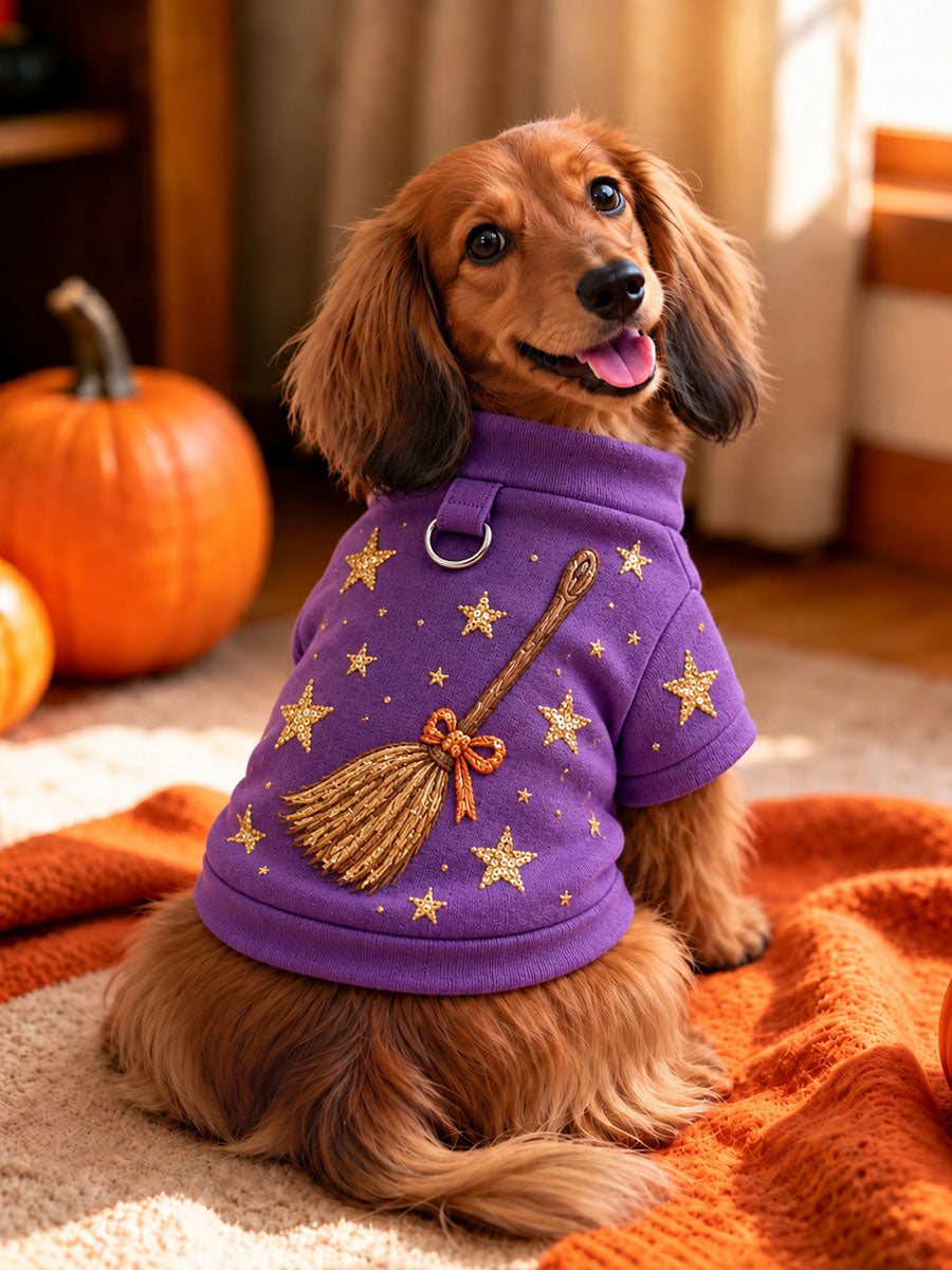 Halloween Witch's Broom Pet Short-Sleeve Shirt (with D-ring) gracestitchs