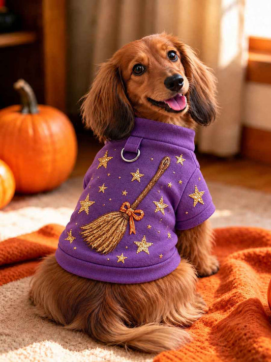 Halloween Witch's Broom Pet Short-Sleeve Shirt (with D-ring)