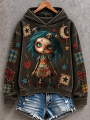 Women's Halloween Creepy Dolls Patchwork Print Casual Hoodie gracestitchs
