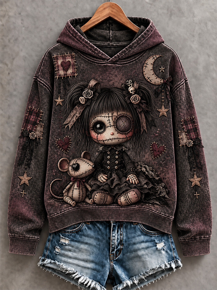 Women's Halloween Creepy Dolls Patchwork Print Casual Hoodie gracestitchs