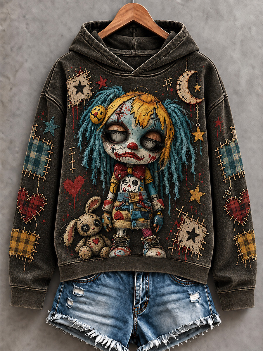 Women's Halloween Creepy Dolls Patchwork Print Casual Hoodie gracestitchs