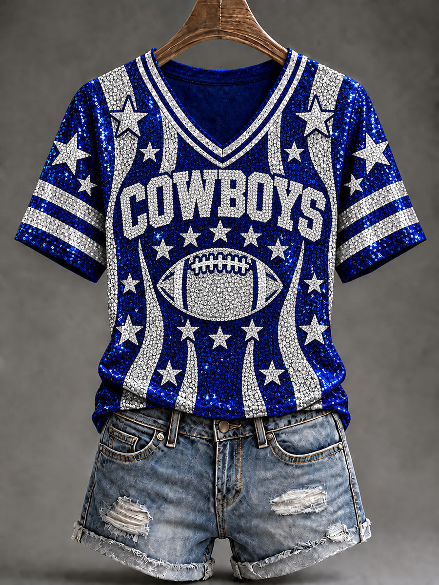 Women's Cowboys Football Fans Lovers Gameday Casual Short-Sleeved T-Shirt gracestitchs