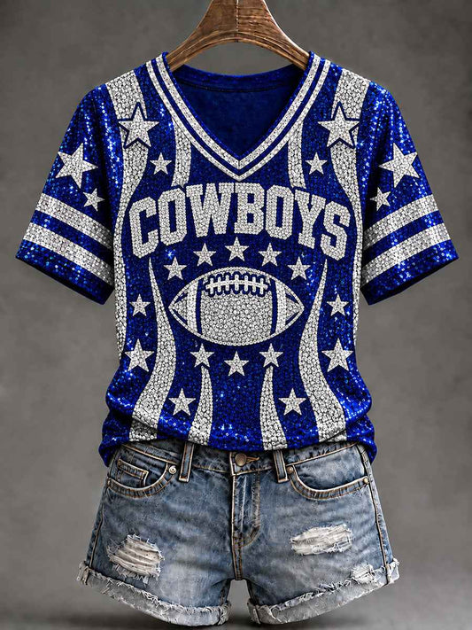 Women's Cowboys Football Fans Lovers Gameday Casual Short-Sleeved T-Shirt