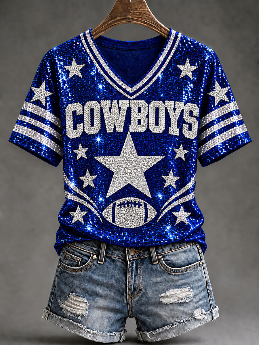 Women's Cowboys Football Fans Lovers Gameday Casual Short-Sleeved T-Shirt gracestitchs