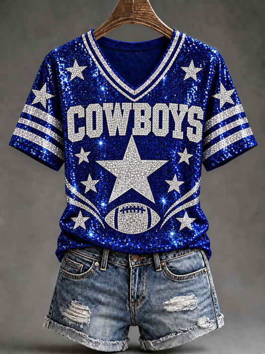 Women's Cowboys Football Fans Lovers Gameday Casual Short-Sleeved T-Shirt