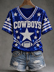 Women's Cowboys Football Fans Lovers Gameday Casual Short-Sleeved T-Shirt gracestitchs