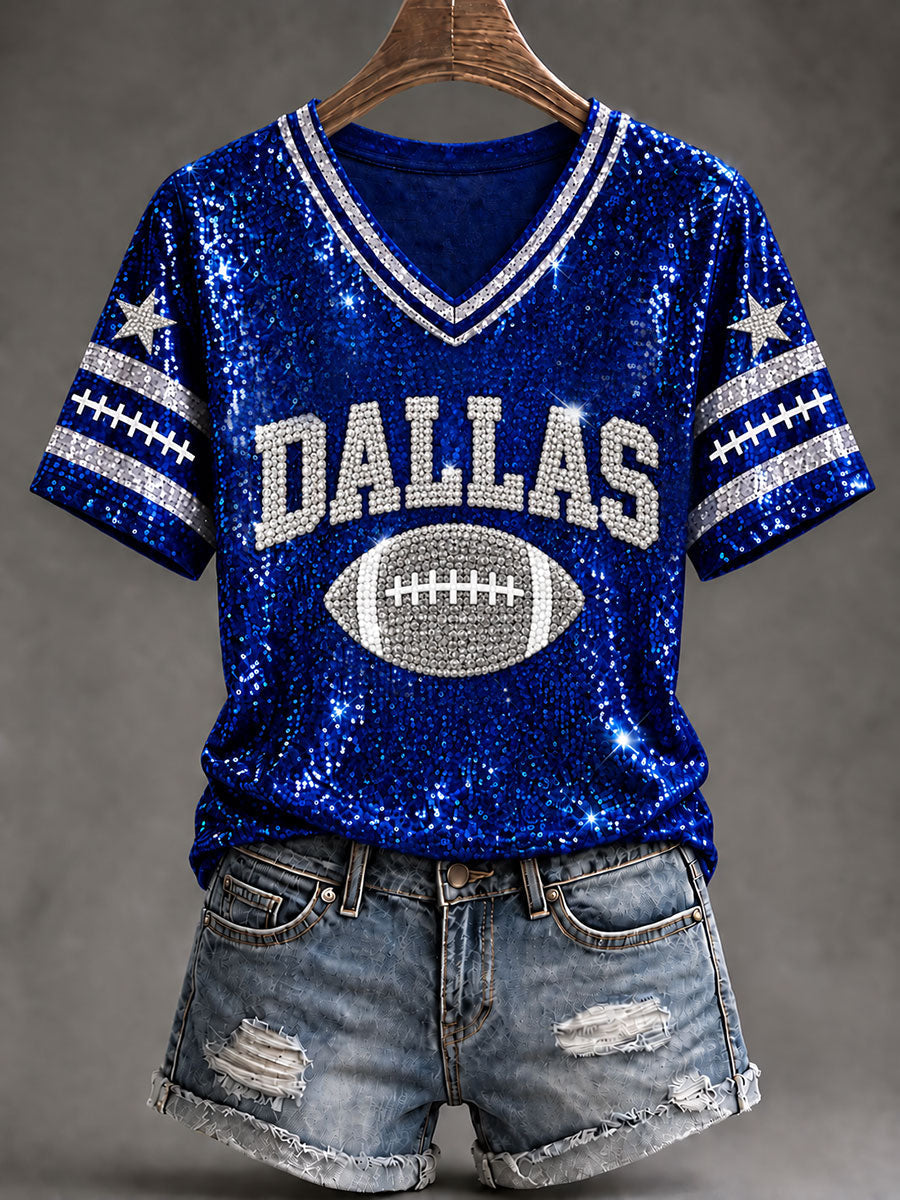 Women's Cowboys Football Fans Lovers Gameday Casual Short-Sleeved T-Shirt gracestitchs