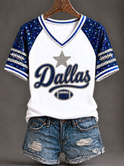 Women's Cowboys Football Fans Lovers Gameday Casual Short-Sleeved T-Shirt gracestitchs