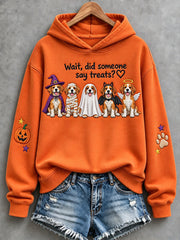 Women's Wait Did Someone Say Treats Halloween Beagles Print Hoodie gracestitchs