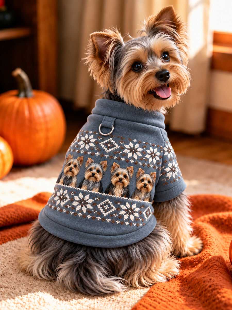 Vintage Yorkshire Terrier Dogs Isle Pattern Print Short-Sleeve Shirt (with D-ring) gracestitchs