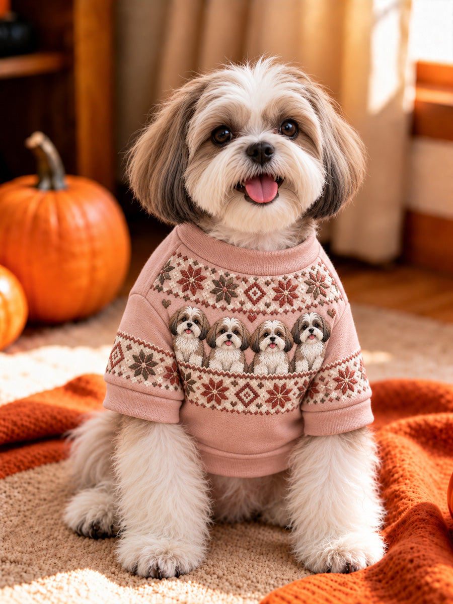 Vintage Shih Tzu Dogs Isle Pattern Print Short-Sleeve Shirt (with D-ring) gracestitchs