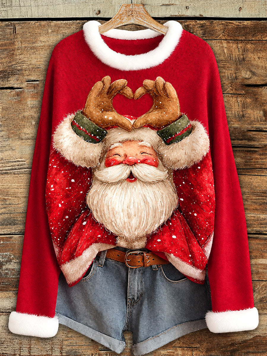 Women's Santa Claus Print Casual Crew Neck Sweater gracestitchs