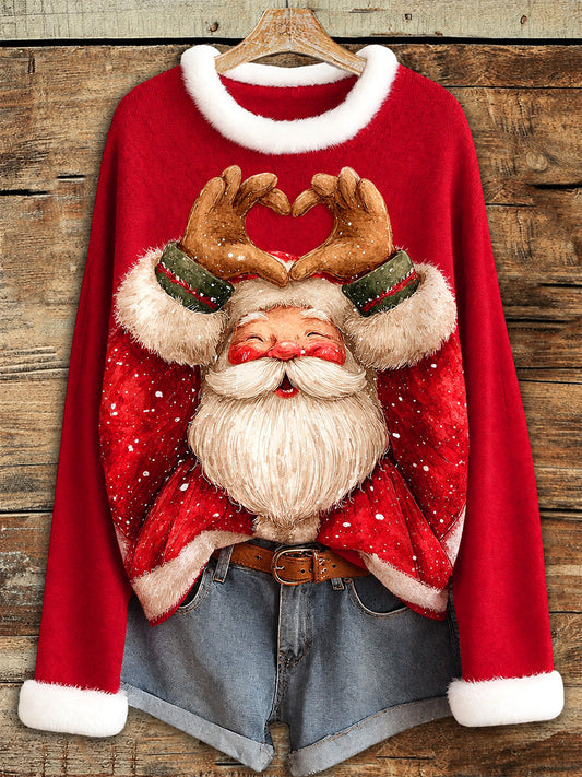 Women's Santa Claus Print Casual Crew Neck Sweater gracestitchs