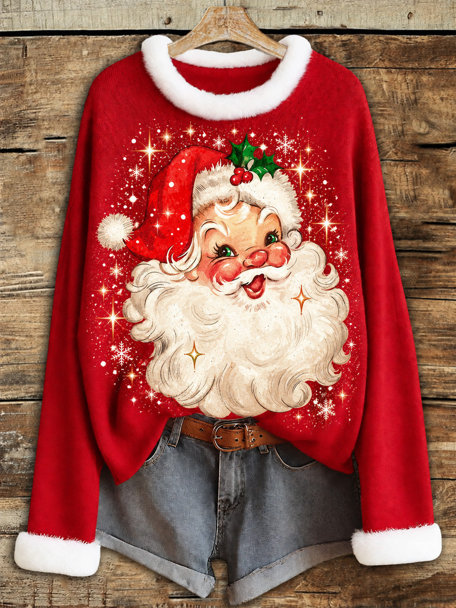 Women's Santa Claus Print Casual Crew Neck Sweater gracestitchs