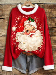 Women's Santa Claus Print Casual Crew Neck Sweater gracestitchs