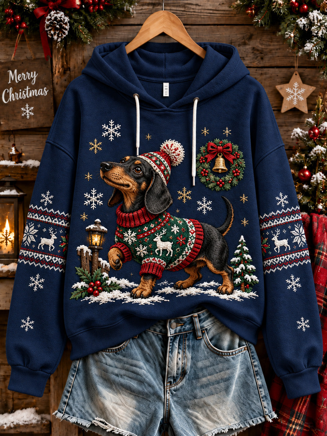 Women's Christmas Dog Pattern Casual Hoodie gracestitchs