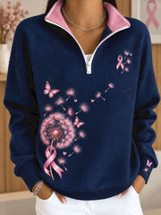 Women's Breast Cancer Awareness Floral Art Printed Sweatshirt gracestitchs