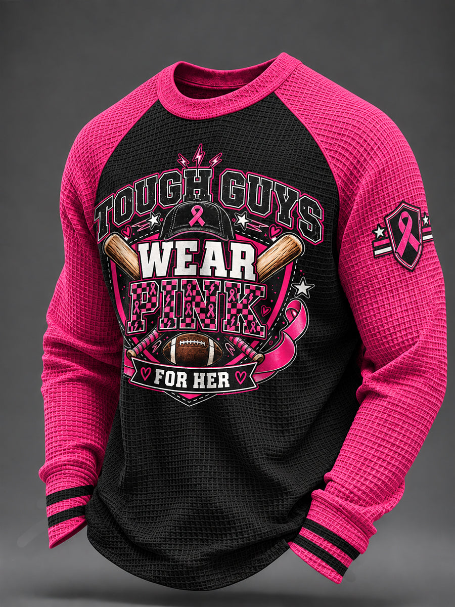 Men's Breast Cancer Awareness I Wear Pink For Her Waffle Sweatshirt gracestitchs