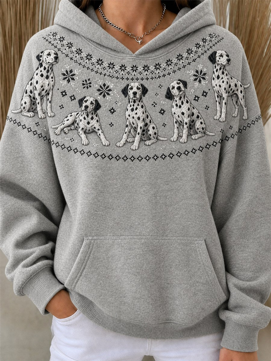 Women's Vintage Dalmatian Dogs Yoke Isle Pattern Print Oversize Hoodies gracestitchs