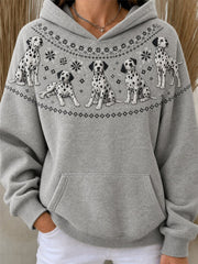 Women's Vintage Dalmatian Dogs Yoke Isle Pattern Print Oversize Hoodies gracestitchs