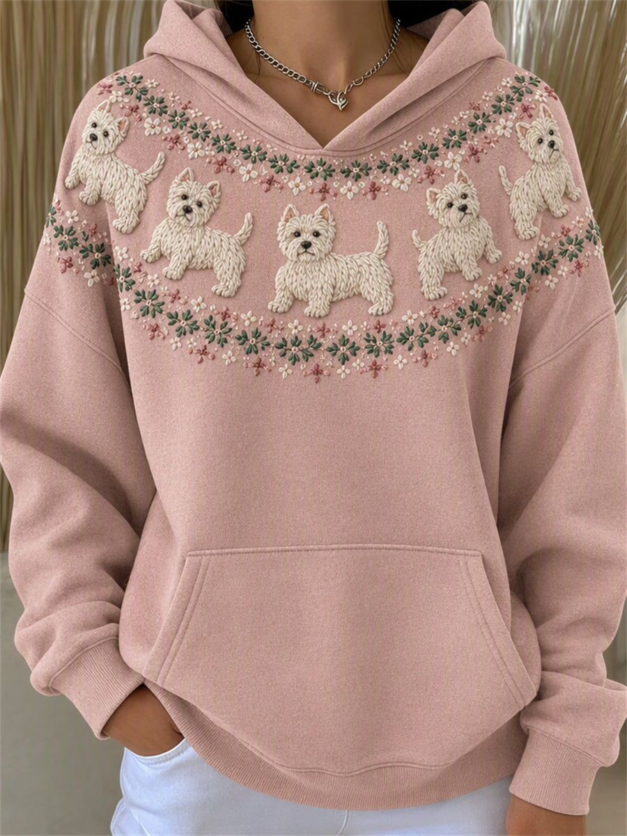 Women's Vintage West Highland White Terrier Dogs Yoke Isle Print Cozy Hoodie gracestitchs