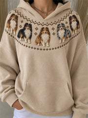 Women's Vintage Shetland Sheepdogs Yoke Isle Print Cozy Hoodie gracestitchs