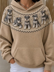 Women's Vintage Schnauzer Yoke Isle Pattern Print Oversize Hoodies gracestitchs