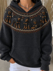 Women's Vintage Rottweiler Dogs Yoke Isle Pattern Print Cozy Oversize Hoodies gracestitchs
