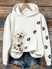 Women's Funny Dirty Maltese Dog & Paw Prints Print Cozy Hoodie gracestitchs