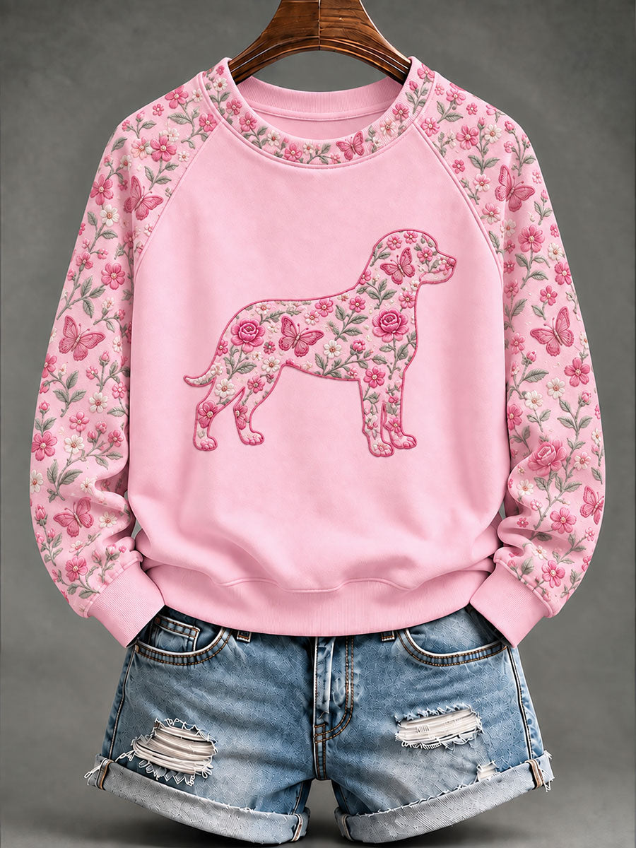 Women's Breast Cancer Rottweiler Floral Print Casual Sweatshirt gracestitchs