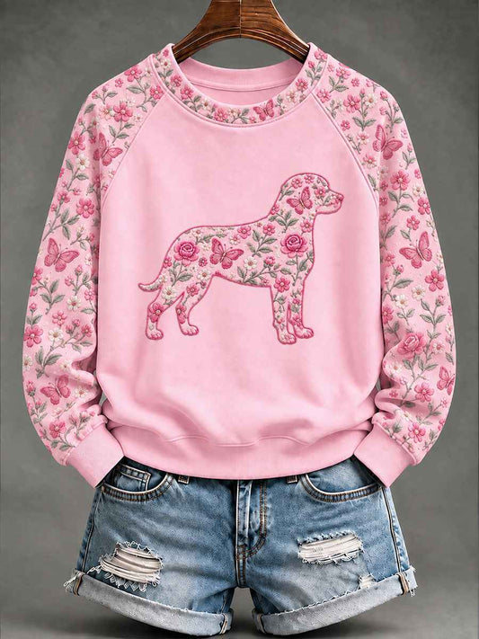 Women's Breast Cancer Rottweiler Floral Print Casual Sweatshirt