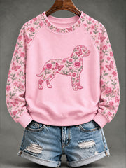 Women's Breast Cancer Rottweiler Floral Print Casual Sweatshirt gracestitchs