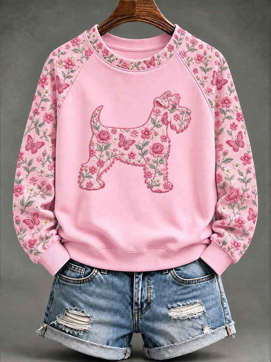 Women's Breast Cancer Schnauzer Floral Print Casual Sweatshirt