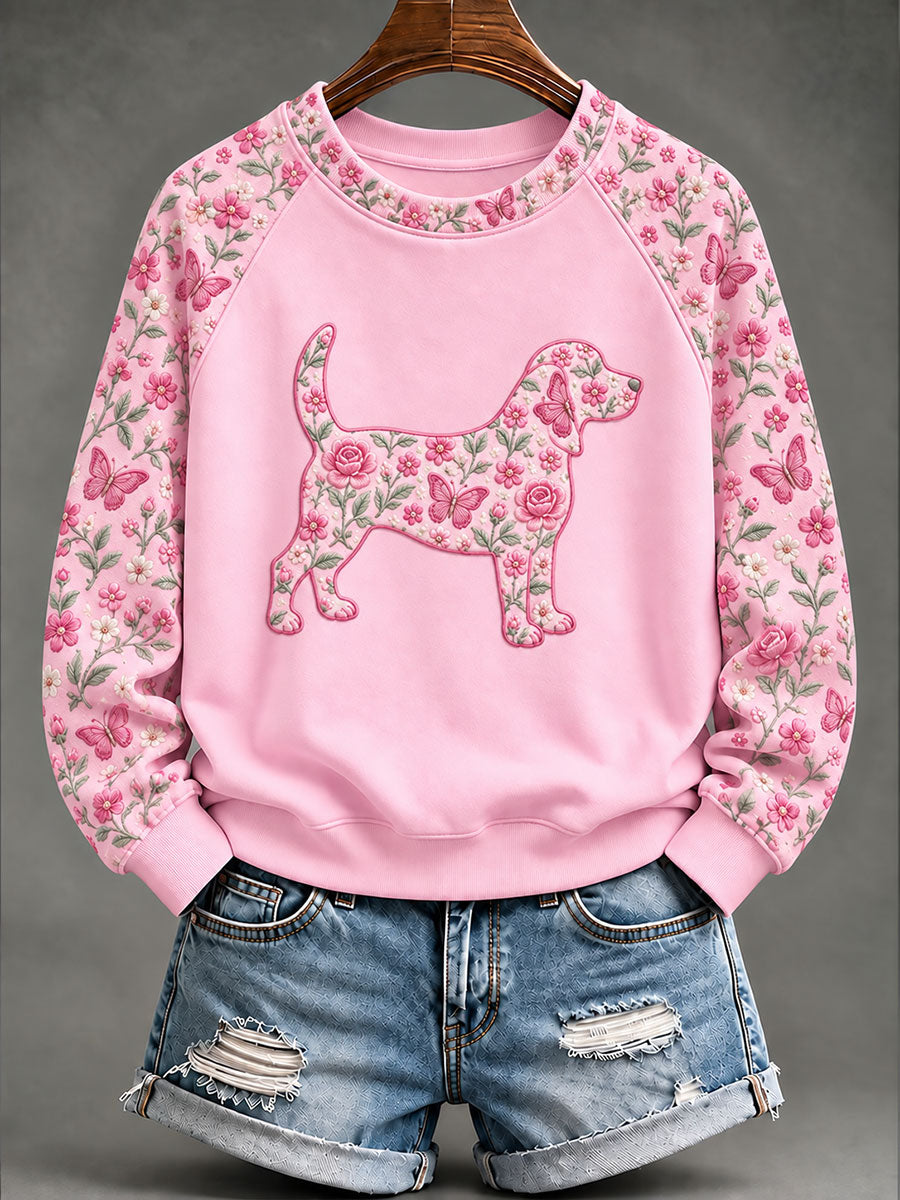 Women's Breast Cancer Beagle Floral Print Casual Sweatshirt gracestitchs